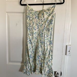 Zara Cream and blue floral scoop neck halter mini dress